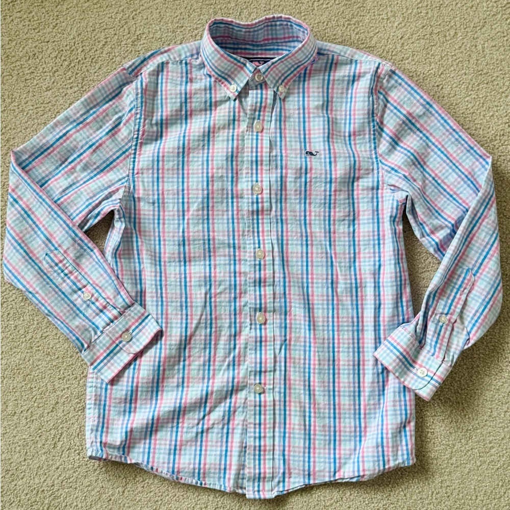 Vineyard Vines Blue & Pink Plaid Cotton Button-Down Shirt